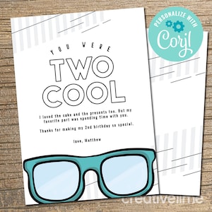 Twee coole uitnodiging voor feest, tweede verjaardag uitnodigen, moderne zonnebril, bewerkbare sjabloon, digitaal, twee coole partij BEWERKBAAR, INSTANT DOWNLOAD