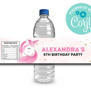 EDITABLE, INSTANT DOWNLOAD Unicorn Water Bottle Labels, Magical Unicorn Party, Unicorn Birthday, Birthday Party, Unicorn Labels Waterbottle