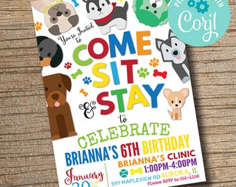 Invitación para fiesta de cumpleaños de cachorros: Adopción de mascotas (DESCARGA INSTANTÁNEA)