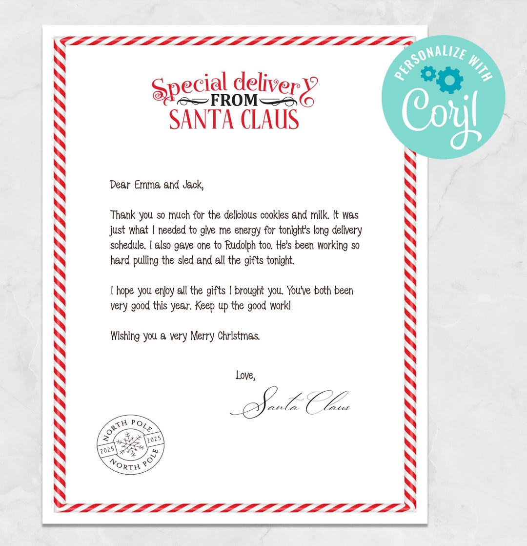 Editable Letter From Santa, Printable Letter From the North Pole