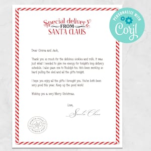 Editable Letter from Santa, Printable Letter from the North Pole, Christmas Eve Letter, Thank you letter Santa EDITABLE INSTANT DOWNLOAD