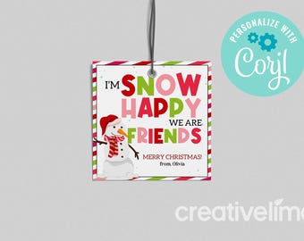 Bearbeitbarer Schneemann-Weihnachtsgeschenkanhänger, Feiertags-Favor (Instant Download)