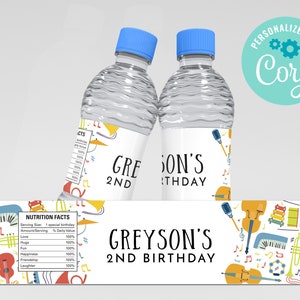 EDITABLE, INSTANT DOWNLOAD Music Birthday Party Bottle Labels, Music Party Sing and Dance Birthday Party, Musical Instruments Water Label