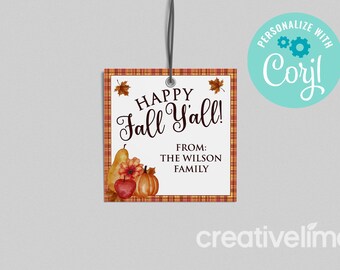Happy Fall Y'all-cadeaukaartje: herfstbedankje (afdrukbaar, bewerkbaar)