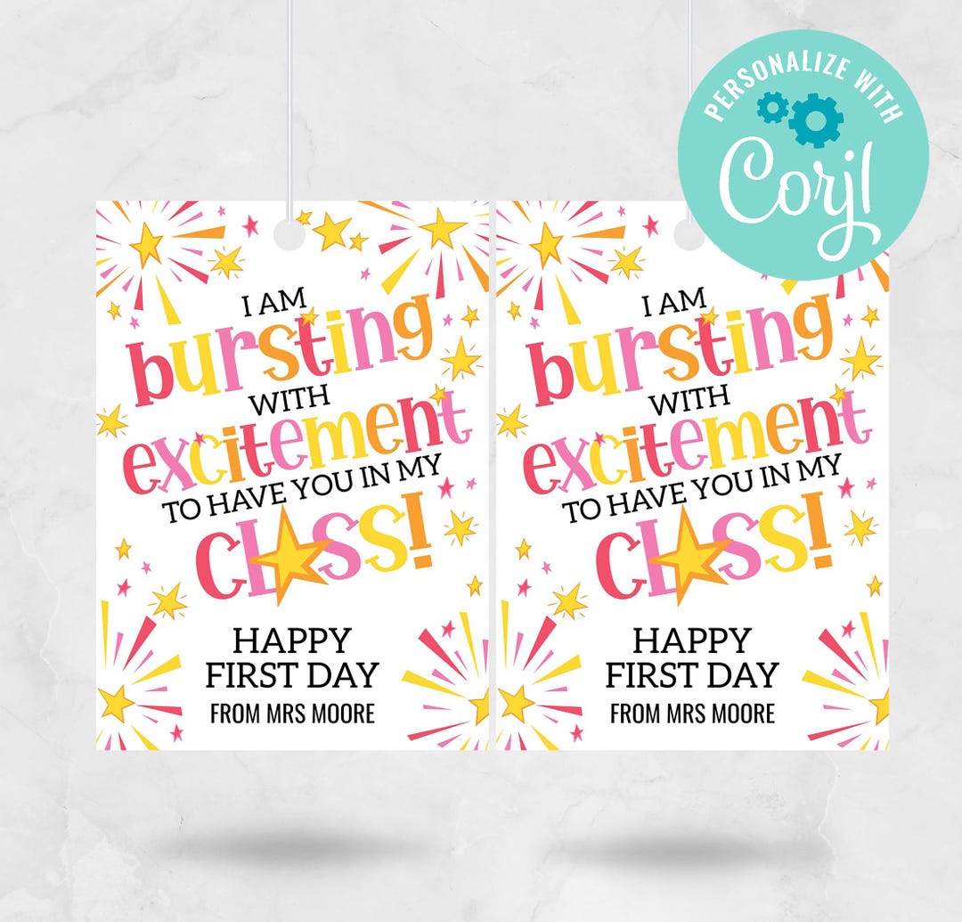 Editable Back to School Gift Tag: Bursting With Excitement (instant ...