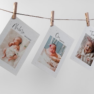 Banner de foto de primeiro aniversário, banner de foto de bebê, minimalista, cartões de marco mensal de primeiro ano do bebê, guirlanda de fotos EDITÁVEL, DOWNLOAD INSTANTÂNEO