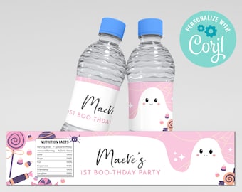 Pink Halloween Bottle Labels: Spooky Birthday Party Decorations (Editable, Instant Download)