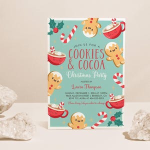 Christmas Party Invitation, Festive Cocoa and Cookies Holiday Party, Christmas Cookie Exchange Party, Cookie Swap EDITABLE, INSTANT DOWNLOAD