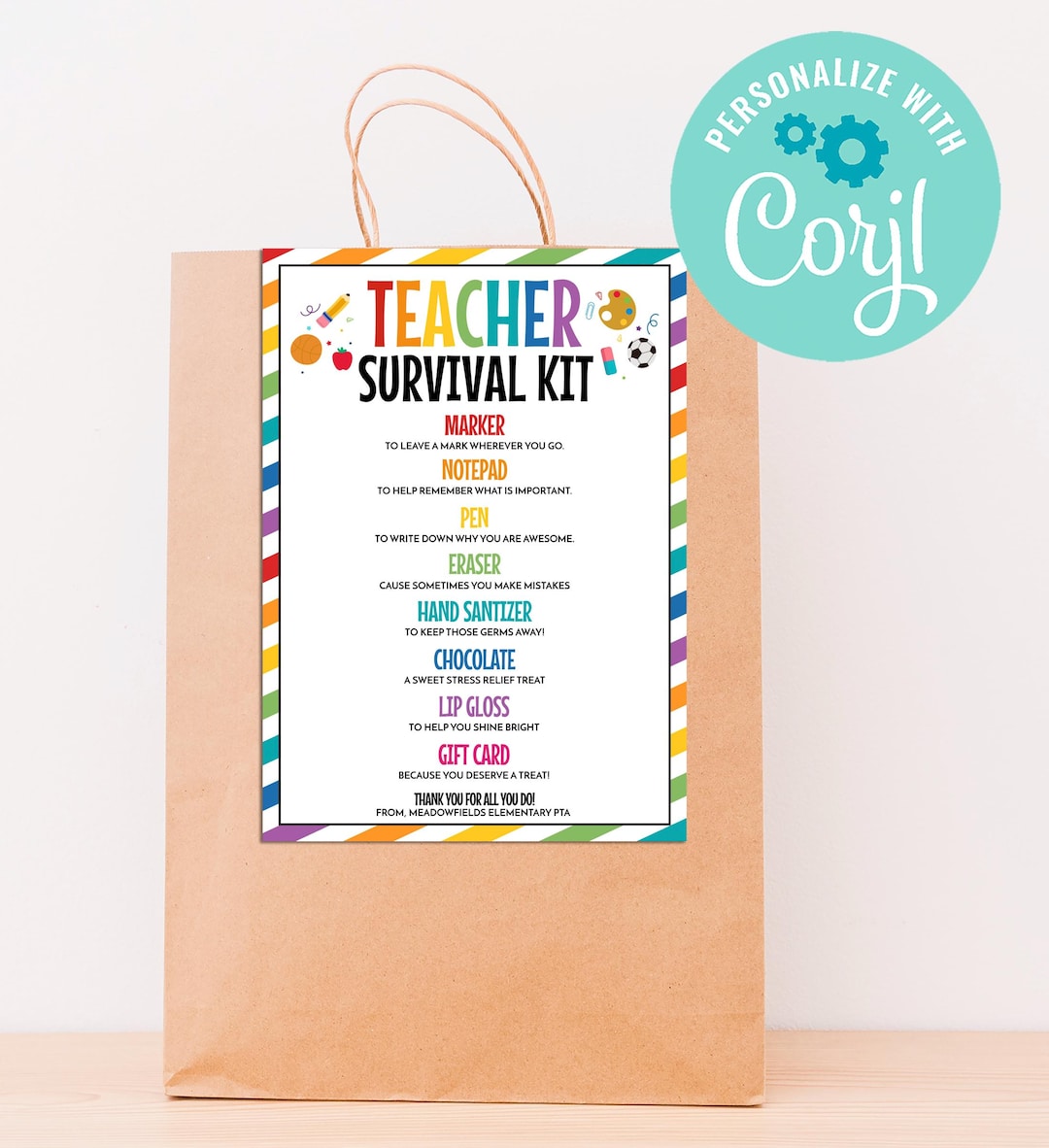 Teacher Survival Kit Bag Tag Template | Editable Teacher Appreciation ...