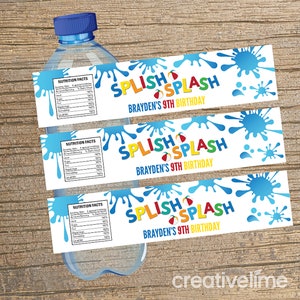 Waterslide Water Bottle Labels, Waterslide Party, Pool Party Birthday, Summer Birthday Party, Waterslide Splash Pad Water Bottle Labels