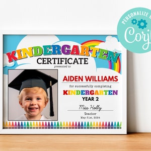 BEARBEITBAR, SOFORTIGER DOWNLOAD Druckbares Kindergarten-Abschlusszertifikat mit Foto, bearbeitbares Kindergarten-Diplom-Abschlusszertifikat