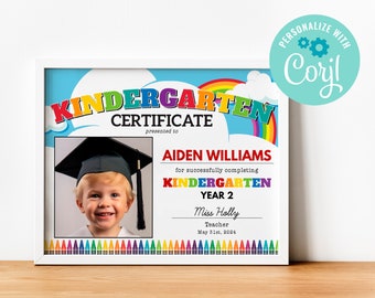 Editable Kindergarten Graduation Certificate with Photo (Instant Download)
