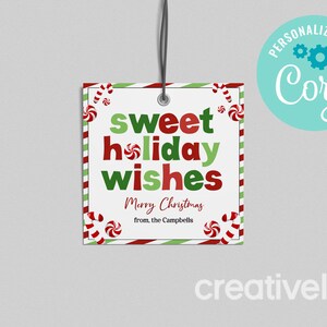 Cadeaukaartje voor zoete vakantiewensen Kersttraktaties Gunst Cadeaukaartje Cadeaukaartje voor kerstsnoepjes Kerstsnoep, snoepgoed BEWERKBARE DIRECT DOWNLOAD