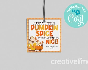 Pumpkin Spice Gift Tag: Editable Fall Coffee Tag (Instant Download)