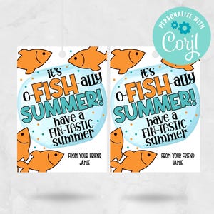 Étiquettes pour le dernier jour d'école, étiquettes-cadeaux d'été O-Fish-Ally, étiquettes de faveur d'été poisson, cadeaux de fin d'année scolaire, TÉLÉCHARGEMENT MODIFIABLE