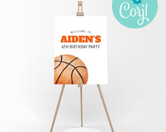 Basketball Geburtstag Willkommensschild: Bearbeitbare Party Vorlage (Instant Download)