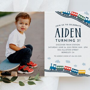 Train Birthday Invitation Chugga Chugga Choo Choo Invitation Modern Train Party All Aboard Train Digital Template EDITABLE, INSTANT DOWNLOAD