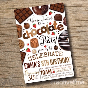 WE EDIT, You Print Chocolate Party Invitation, Chocolate Desserts Birthday Invitations, Dessert Party, Chocolate Desserts Sweets Invite