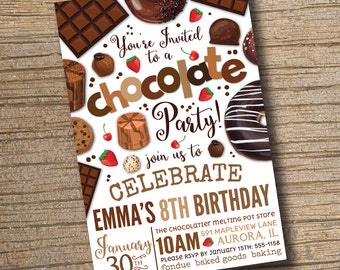 WE EDIT, You Print Chocolate Party Invitation, Chocolate Desserts Birthday Invitations, Dessert Party, Chocolate Desserts Sweets Invite