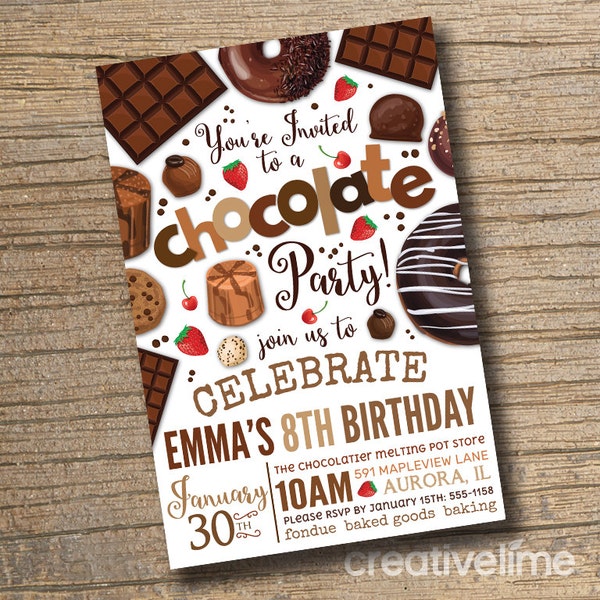 WE EDIT, You Print Chocolate Party Invitation, Chocolate Desserts Birthday Invitations, Dessert Party, Chocolate Desserts Sweets Invite