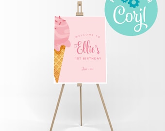 Editable Ice Cream Birthday Party Welcome Sign (Instant Download)