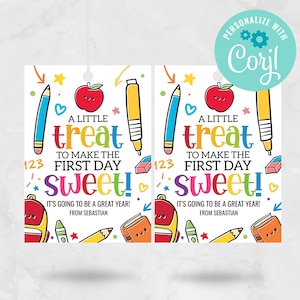 Een kleine traktatie om de eerste dag een lief cadeau te maken, eerste schooldag leraar student klasgenoot, terug naar school BEWERKBARE DIRECT DOWNLOAD