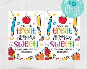 Editable First Day of School Treat Tag, Gift Bag Tag, Corjl Digital File, Instant Download Printable