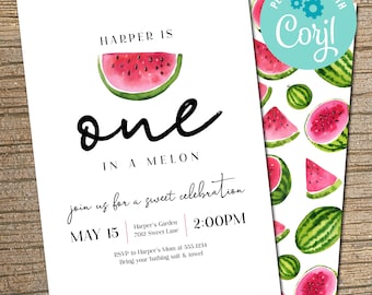 Invitación de primer cumpleaños de melón: Plantilla editable (descarga instantánea)