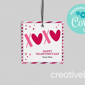 XOXO Valentijnsdag tag Valentijn cadeaukaartje kinderen student klas leraar werknemer klant Valentijn tag bewerkbare afdrukbare INSTANT DOWNLOAD
