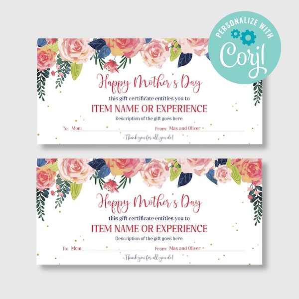 EDITABLE, INSTANT DOWNLOAD Mother's Day Gift Certificate Template, Editable Mother's Day Gift Certificate, Editable Gift Certificate