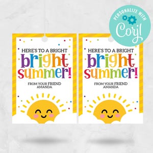 Étiquette-cadeau d'été lumineuse, étiquette du dernier jour d'école, cadeaux de fin d'année scolaire, étiquette de vacances d'été imprimable modifiable TÉLÉCHARGEMENT IMMÉDIAT