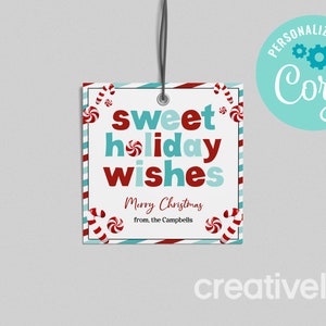 Süßer Urlaub wünscht Geschenkanhänger Weihnachtsleckereien Favor Bag Tag Weihnachtssüßigkeiten Geschenkanhänger Weihnachten Candy, Candy Cane EDITIERBARE SOFORTIGER DOWNLOAD