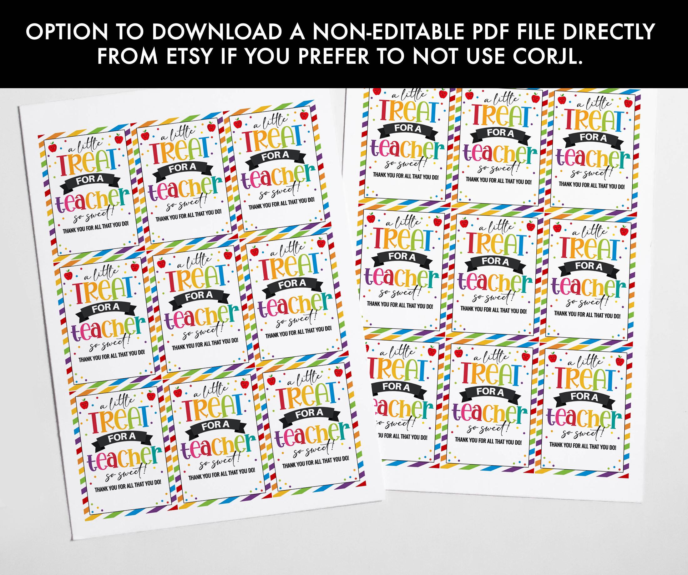Teacher Appreciation Gift Tag: Sweet Treat Printable (editable, Instant ...