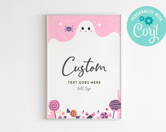 Letrero editable de fantasma rosa para fiesta de Halloween: Decoración de cumpleaños personalizada (8x10, descarga instantánea)