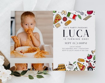 Italian Birthday Invitation: Pizza, Vespa, Uno Party (Editable, Instant Download)