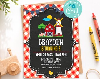 Editable Farm Birthday Invitation Template, Barnyard Birthday Invite, Farm Animals Party Invitation, Printable Birthday Invite