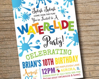 Waterslide Birthday Party Invitation: Splish Splash (We Edit, You Print)