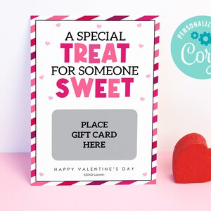 EDITABLE INSTANT DOWNLOAD Printable Sweet Treat Valentine Gift Card Holder, Valentine&#39;s Day Teacher Gift Card Holder, Valentine&#39;s Day Gift