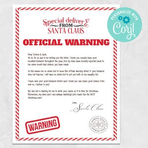 Personalized Santa Warning Letter Template: North Pole Elf Mail (EDITABLE INSTANT DOWNLOAD)