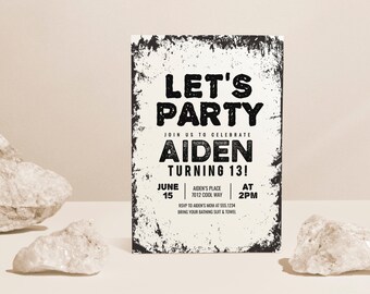 Editable Black and White Birthday Invitation Template (Instant Download)