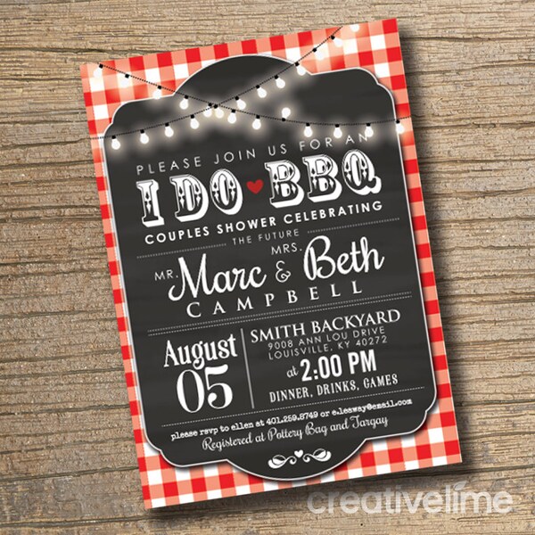 I Do BBQ Invitation Engagement Party Invite Couples Shower BBQ Wedding Shower BBQ Chalkboard Typography, Red Gingham, Any Event