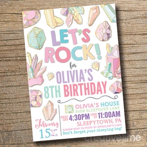 WE EDIT, You Print Crystals Geode Birthday Invitation, Crystals Invite, Digital File, Geology invitation, Crystal Party, Let&#39;s Rock invite