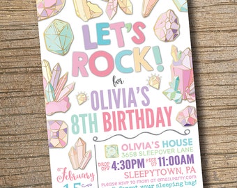 WE EDIT, You Print Crystals Geode Birthday Invitation, Crystals Invite, Digital File, Geology invitation, Crystal Party, Let's Rock invite