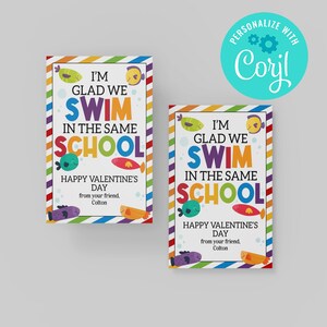 Ich bin froh, dass wir in der gleichen Schule schwimmen Valentinstag Karte Kinder Klassenzimmer Fisch Valentine Freund Valentinstag Karte EDITIERBARER SOFORTIGER DOWNLOAD