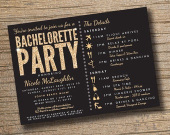Bachelorette Party Invite, Stagette Party Invite, Glitter Bachelorette Invitation, Glitter Invitation (Customizable & Printable)