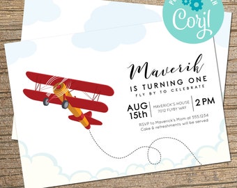 Plantilla de invitación de cumpleaños de avión: Fiesta de aviación (DESCARGA INSTANTÁNEA)
