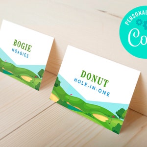 EDITABLE, DESCARGA INSTANTE Tiendas de comida de cumpleaños de golf, etiquetas de alimentos hoyo en uno, decoraciones temáticas de golf de fiesta hoyo en uno Tiendas de comida editables