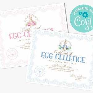 Druckbares Ei-Zellzertifikat für Osterhasen, bearbeitbares Osterei-Zellzertifikat, blau rosa 2-Optionen EDITIERBAR, INSTANT-DOWNLOAD