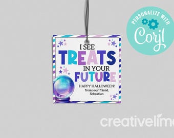 Crystal Ball Halloween Gift Tag, Personalized Trick or Treat (PRINTABLE INSTANT DOWNLOAD)