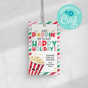 Gewoon even langskomen om je fijne feestdagen te wensen, popcorn traktatie tasje leraar Secret Santa Client, bewerken met Corjl BEWERKBARE INSTANT DOWNLOAD